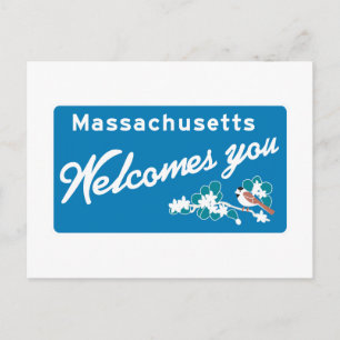 Postal Bienvenido a Massachusetts - Señal de carretera de