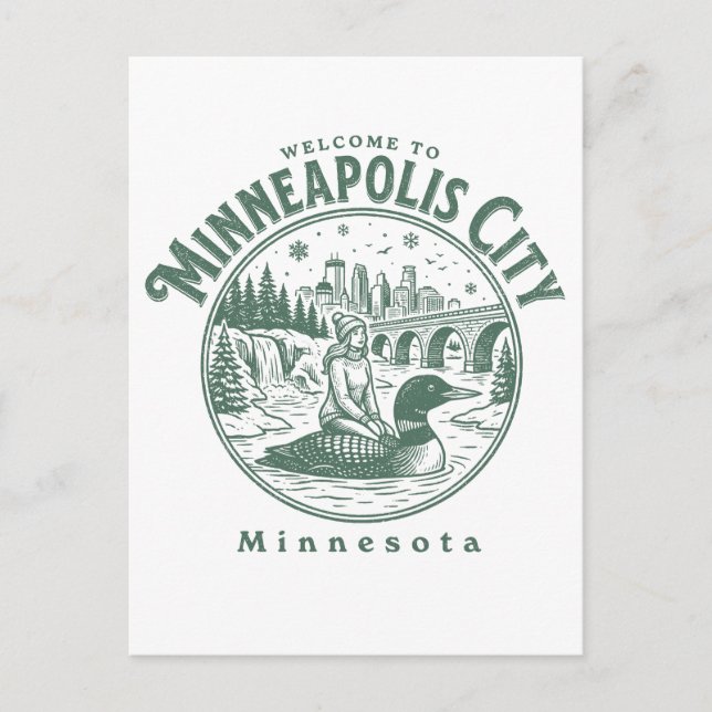Postal Bienvenido a Minneapolis Ciudad Minnesota (Anverso)