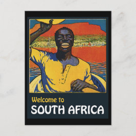 Postal Bienvenido a Sudáfrica, hombre nativo en un bote