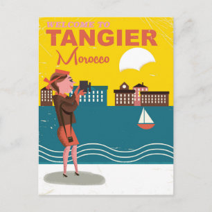 Postal Bienvenido a Tánger Marruecos cartel de viaje vint