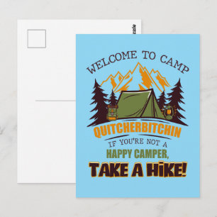 Postal Bienvenido al campamento Quitcherbitchin Feliz cam