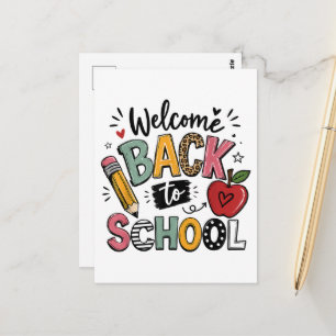 Postal Bienvenido de nuevo a la escuela maestro estudiant