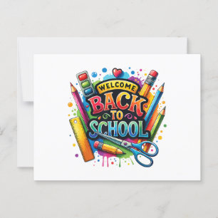 Postal Bienvenido de vuelta a la escuela, primer día de c