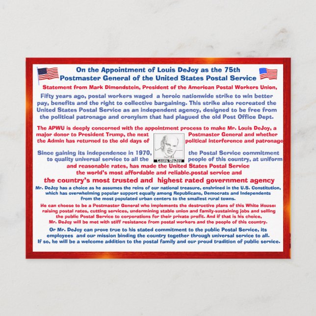 Postal Bienvenido Louis DeJoy a la USPS (Anverso)