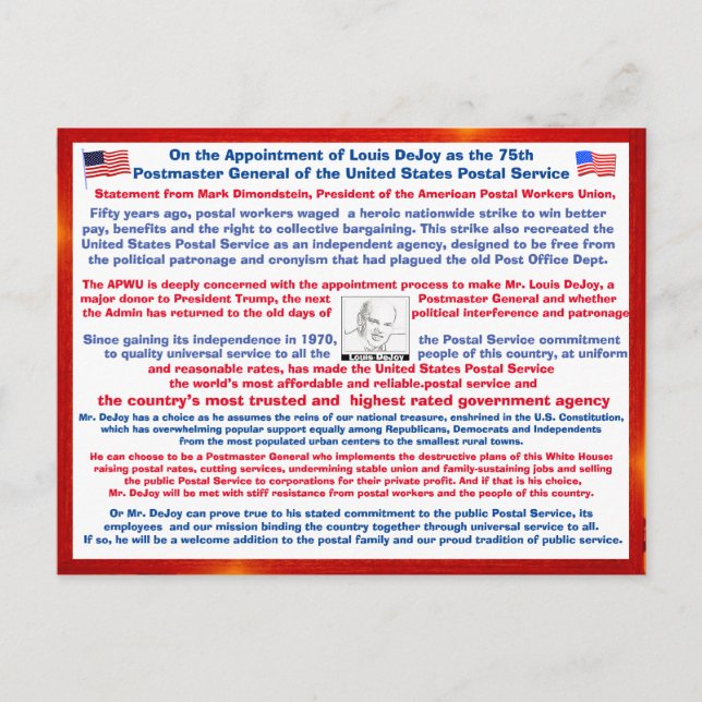 Postal Bienvenido Louis DeJoy a la USPS#2 (Anverso)