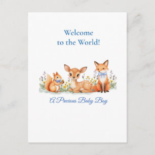 Postal Bienvenido Niño Animales del Bosque Ciervo Zorro A