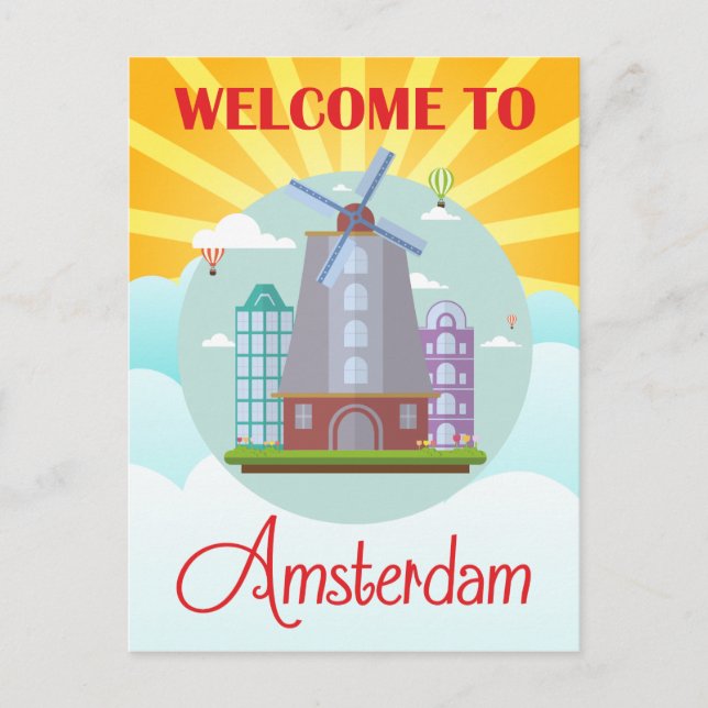 Postal Bienvenidos a Amsterdam Holland Travel (Anverso)