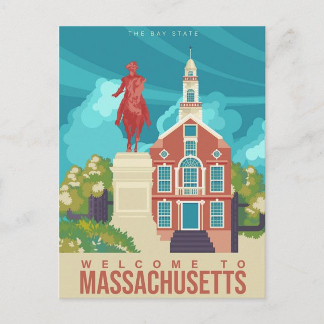 Postal Bienvenidos a Boston a Massachusetts Vintage Trave (Anverso)