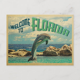 Postal Bienvenidos A Florida Postcard Dolphin Vintage Tra