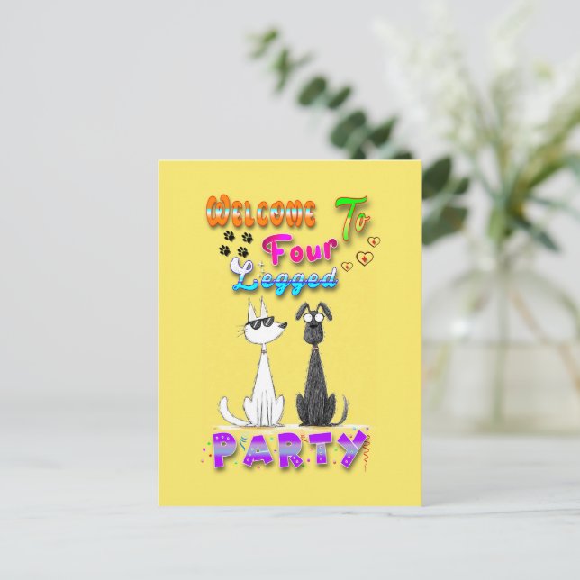Postal Bienvenidos a Four Legged Party (Anverso de pie)
