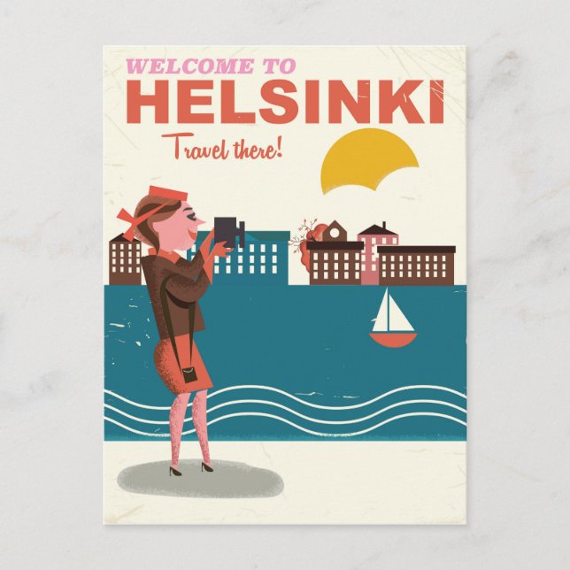 Postal Bienvenidos a Helsinki Finlandia poster de viajes  (Anverso)