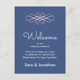 Postal Bienvenidos a nuestro Boda rosa y azul oscuro