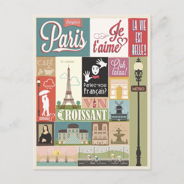 Postal Bienvenidos a Paris Vintage (Anverso)