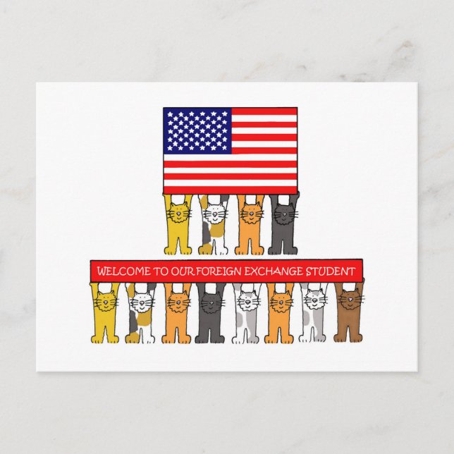 Postal Bienvenidos a una estudiante de cambio de divisas  (Anverso)