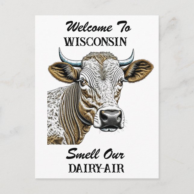 Postal Bienvenidos a Wisconsin, olores nuestro aire lácte (Anverso)