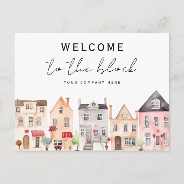 Postal Bienvenidos al bloque de bienes raíces para nuevos (Anverso)