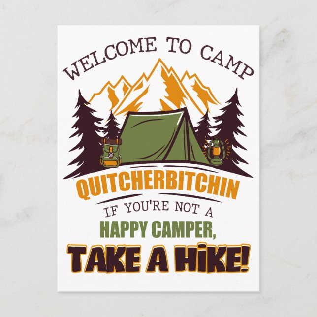 Postal Bienvenidos Al Campamento Quitcherbitchin Feliz Ca (Anverso)