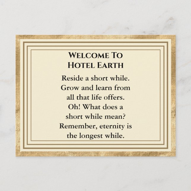 Postal Bienvenidos Al Hotel Earth (Anverso)