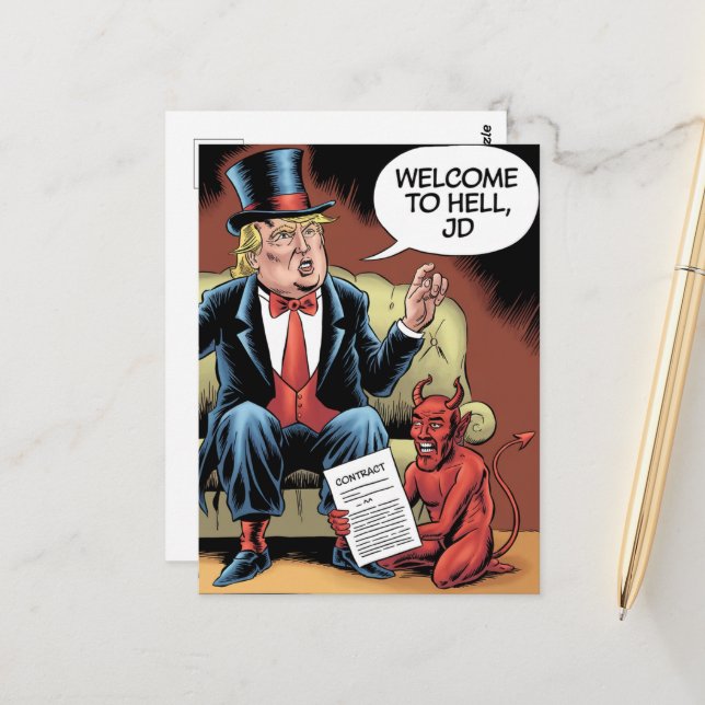 Postal Bienvenidos al infierno JD Personalizado de Trump (Anverso/Reverso In Situ)