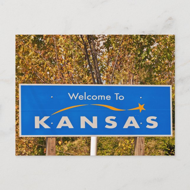 Postal Bienvenidos al Rótulo de Kansas - Rótulos de Estad (Anverso)