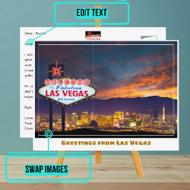 Postal Bienvenidos al Rótulo de Las Vegas al atardecer en