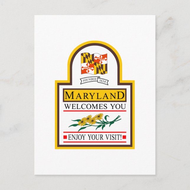 Postal Bienvenidos al Rótulo Maryland - USA Road (Anverso)