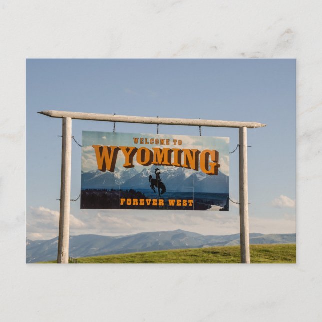 Postal Bienvenidos al Rótulo Wyoming - Fronteras Estatale (Anverso)