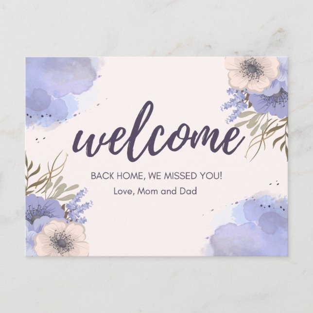 Postal Bienvenidos de vuelta a casa mamá y papá (Anverso)