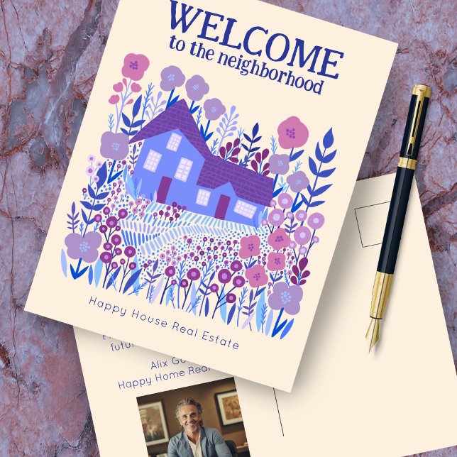 Postal Bienvenidos Flores de granja de marketing inmobili (Welcome Real Estate Marketing Farmhouse Flowers Postcard
Custom Photo Promo Card realtor)