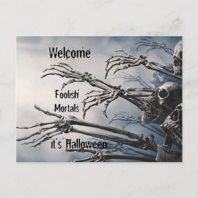 Postal Bienvenidos Mortales tontos Zombie Skeleton Scary (Anverso)