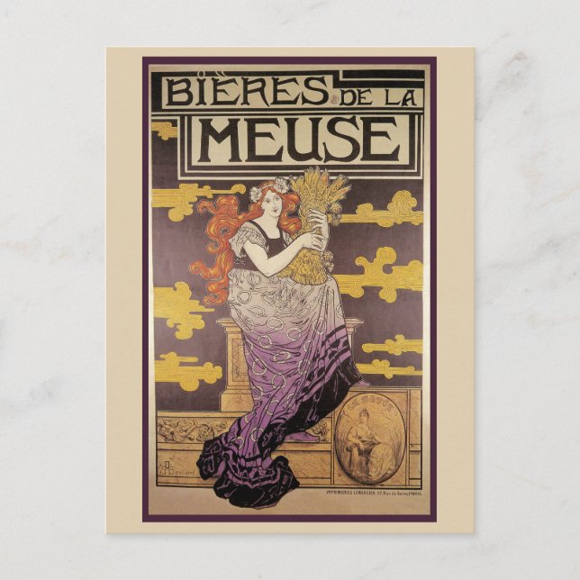 Postal Biere de la Meuse por Marc Auguste Bastard (Anverso)