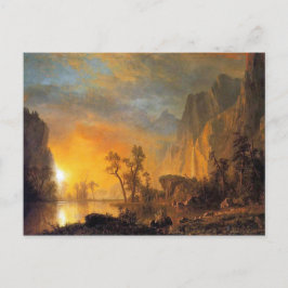 Postal Bierstadt Sunset en la pintura de las rocas