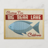 Big Bear Lake Postcard Blue Fish Vintage Viaje