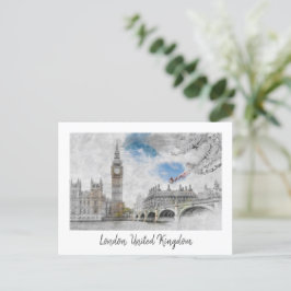 Postal Big Ben London - Ilustracion de Viajes Vintage