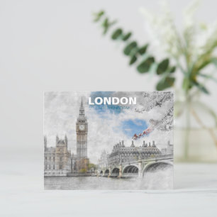 Postal Big Ben London - Ilustracion de Viajes Vintage