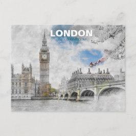 Postal Big Ben London - Ilustracion de Viajes Vintage