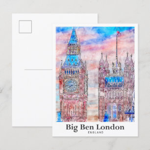 Postal Big Ben London Inglaterra Art Travel Watercolor