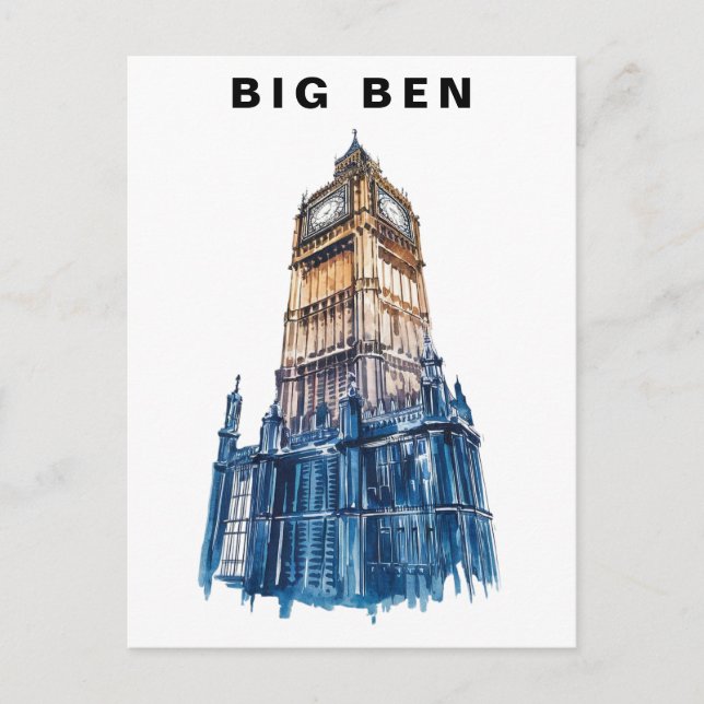 Postal Big Ben London UK Travel Watercolor  (Anverso)