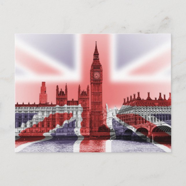 Postal Big Ben Londres y bandera de Union Jack (Anverso)