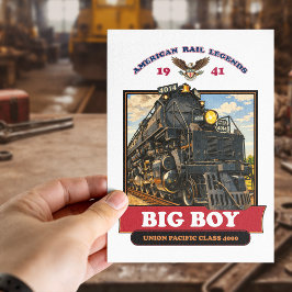 Postal Big Boy 4014 Steam Locomotive Retro Illustration