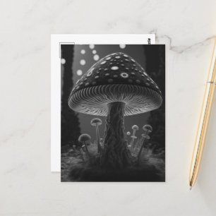 Postal Big Glowy Mushroom - Blanco y negro
