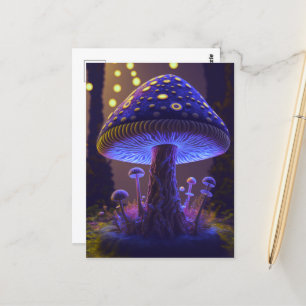 Postal Big Glowy Mushroom - Indigo y Amarillo