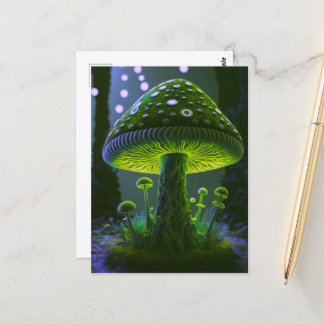Postal Big Glowy Mushroom - Verde e Índigo