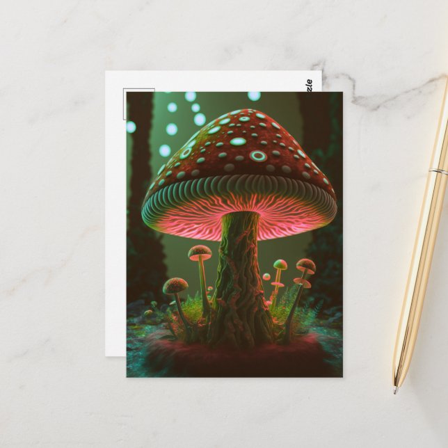 Postal Big Glowy Mushroom - Verde y Naranja (Anverso/Reverso In Situ)