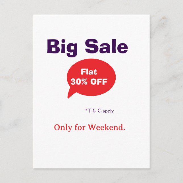 Postal Big sale discount offer weekend company shop T&C (Anverso)