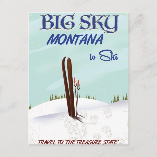 Postal Big Sky, afiche de viajes de esquí de Montana (Anverso)