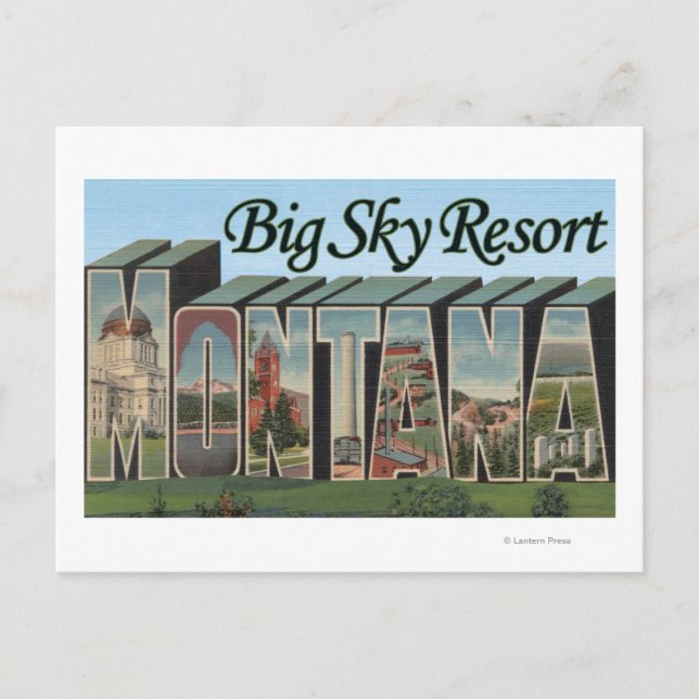 Postal Big Sky Resort, Montana - Escenas de letras grande (Anverso)