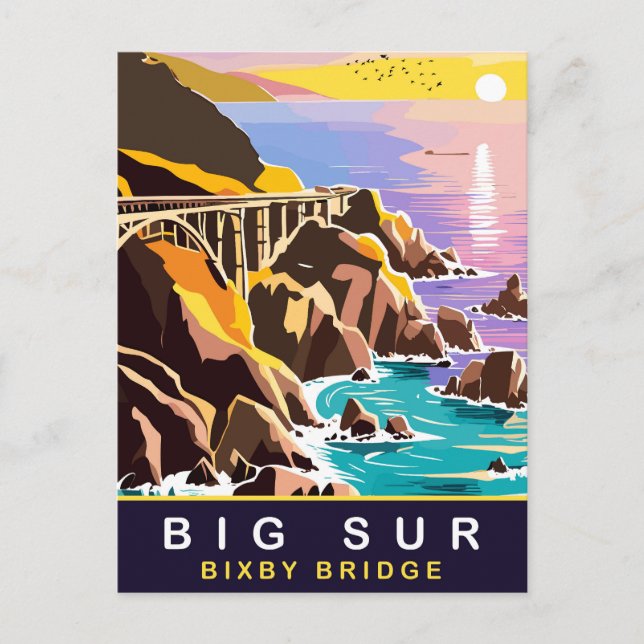 Postal Big Sur, atardecer en el puente Bixby, viajes (Anverso)