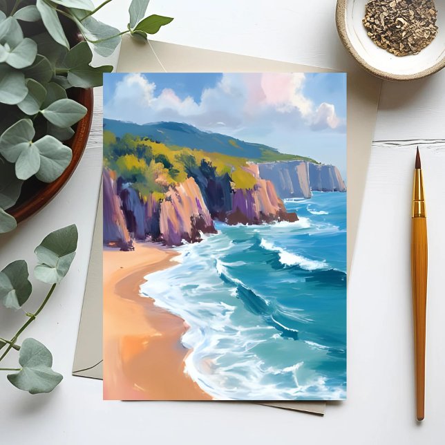 Postal Big Sur, pintura de océanos acuarela de California (Subido por el creador)