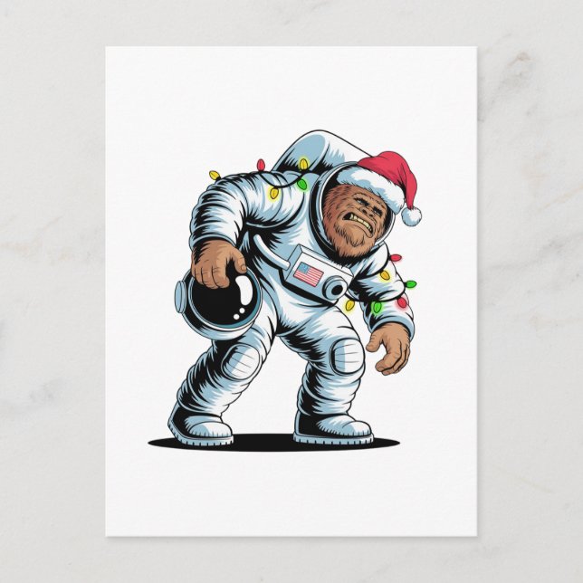 Postal Bigfoot Sasquatch Astronaut Navidad 2026 Fiesta (Anverso)